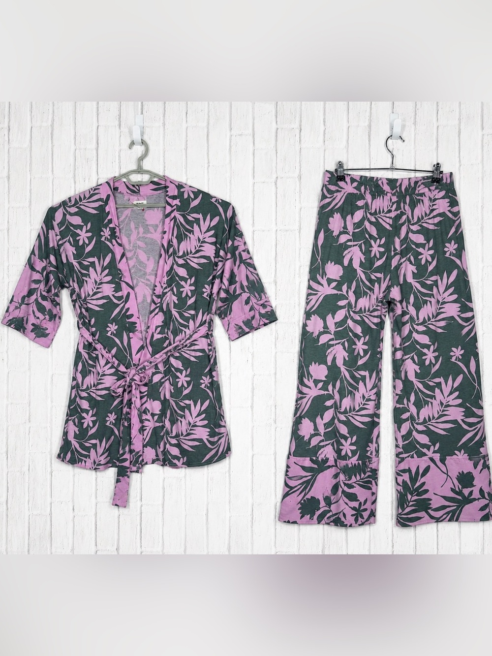 🌿💗 PACT SET 100% Organic Cotton Floral Robe & Pants Set M / M-L - Picture 1 of 14